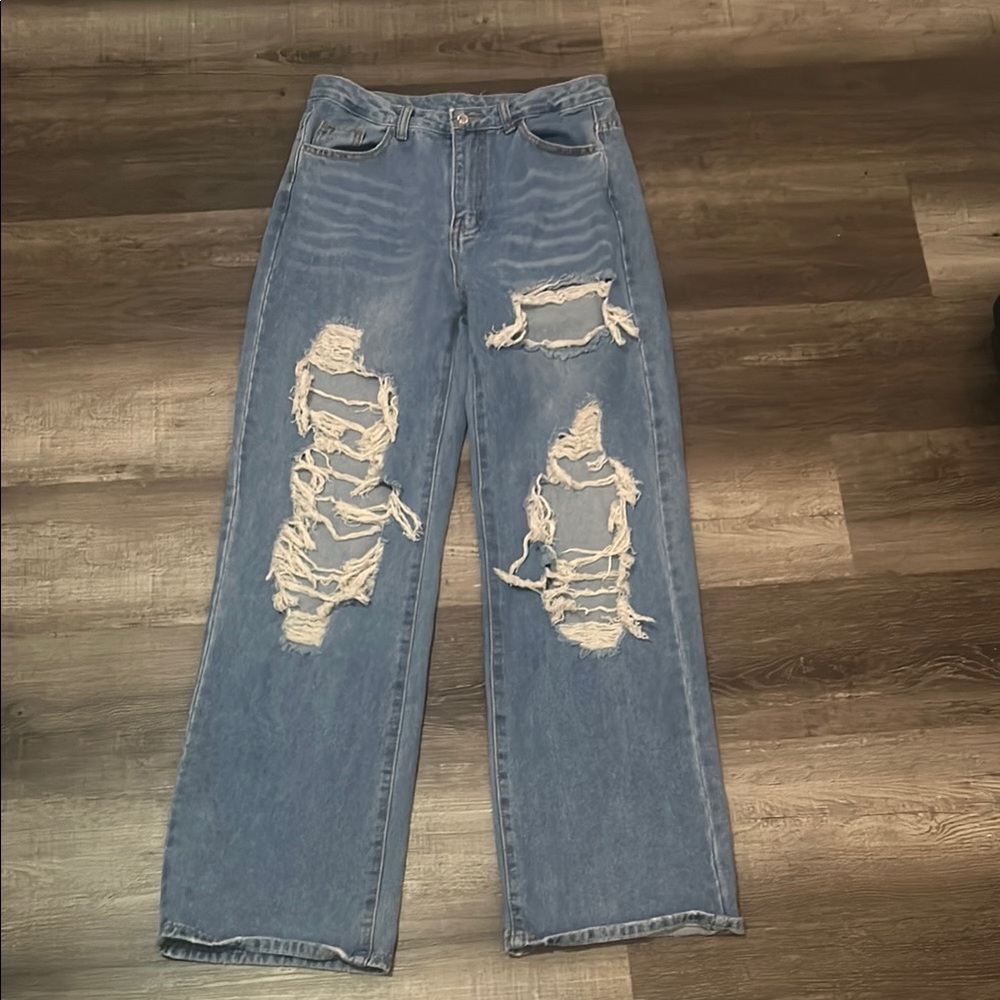 Distressed Blue Jeans